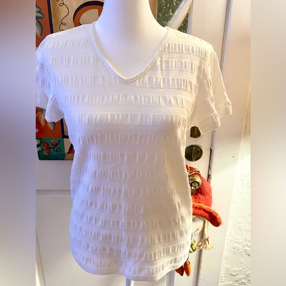 Liz Claiborne Tops - Liz Claiborne White Textured Short Sleeve V Neck Top🌼
